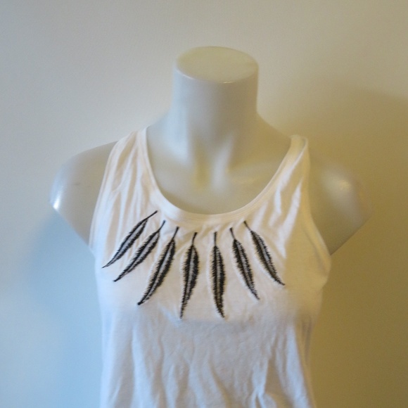 WOMENS PABLO WHITE/BLACK FEATHER PRINT TANK TOP S* - Picture 3 of 8